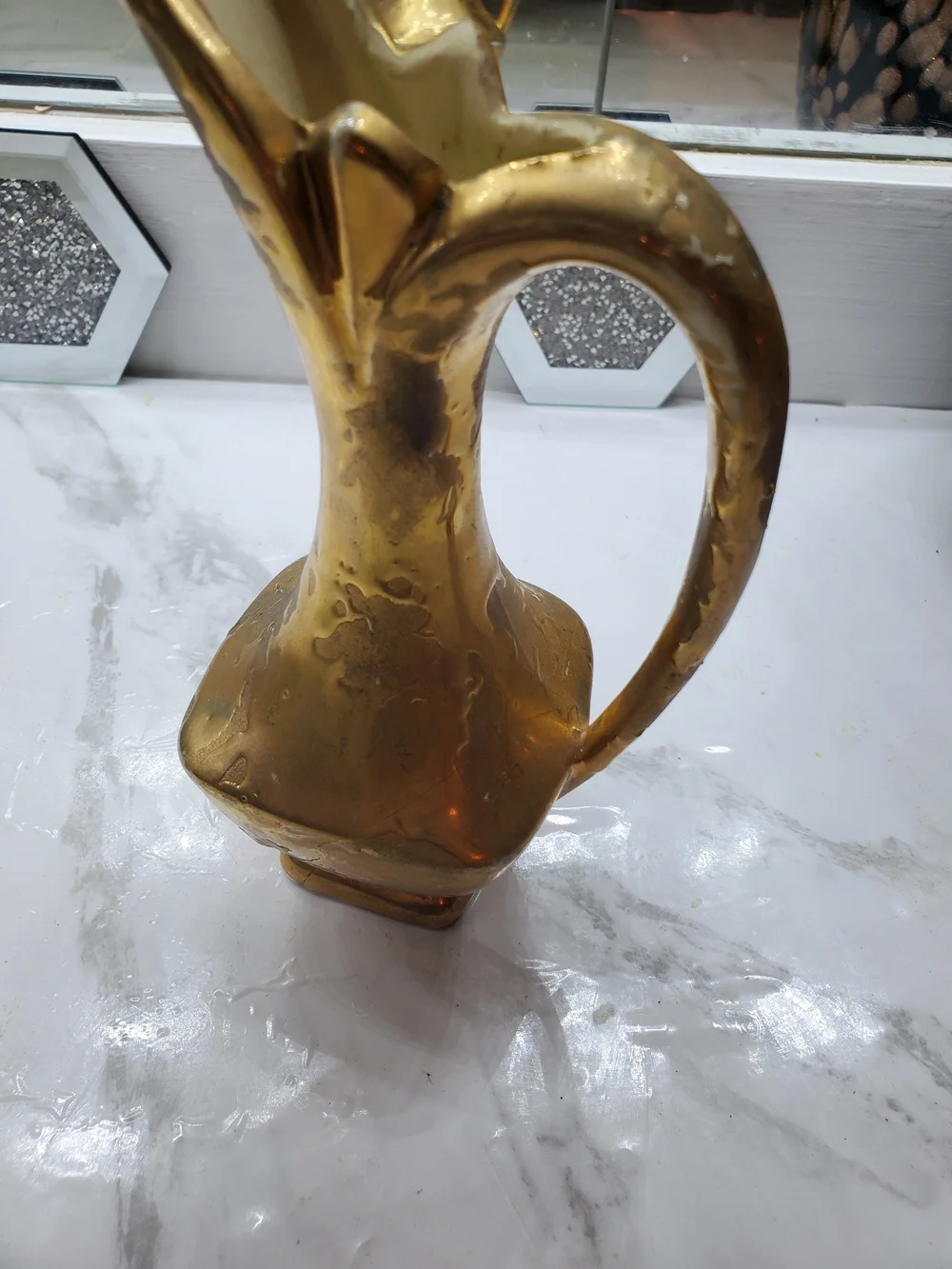 Brass-Tone Decorative Pitcher Vase - Gold Finish